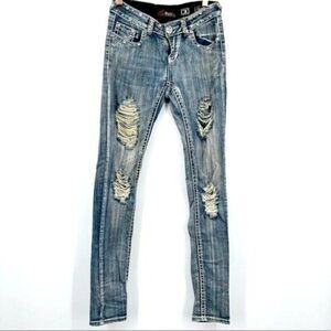 Rubi Jeans womans Skinny Jrs 3 heavily studded destroyed jean stone wash medium
